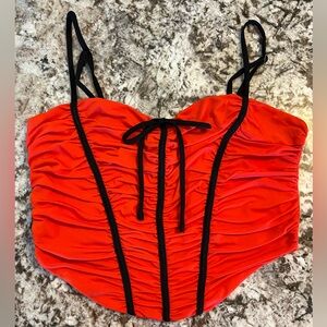 Large Forever 21 Red Black Cami Spaghetti Straps Juniors Womens Cami Top Shirt